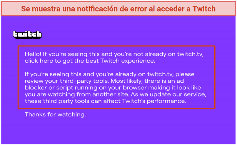 Screenshot of Twitch's purple error screen