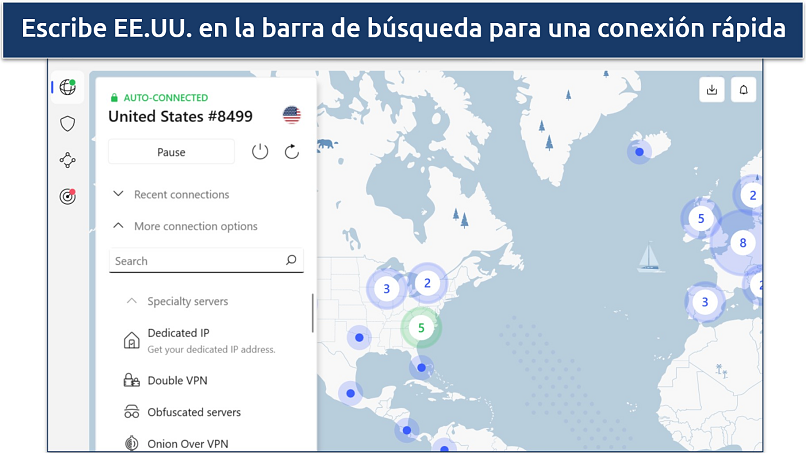 Screenshots of NordVPN's servers in the US