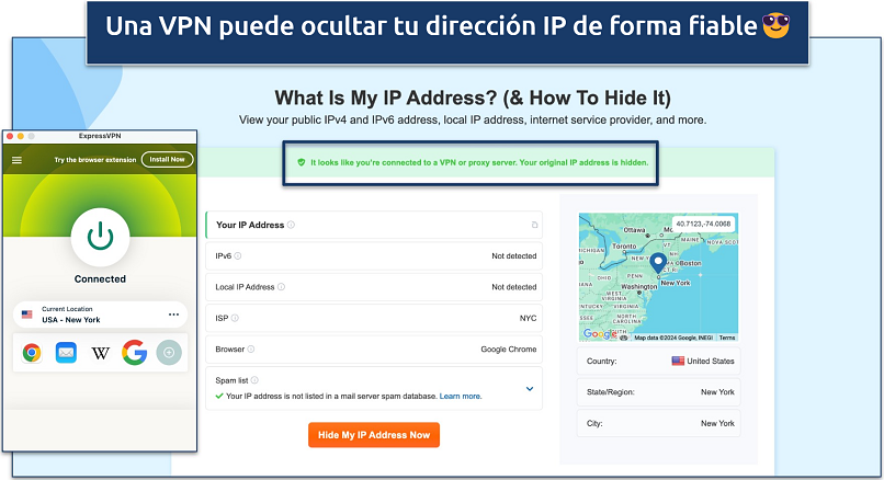 Captura de pantalla de la prueba de fugas con ExpressVPN conectada