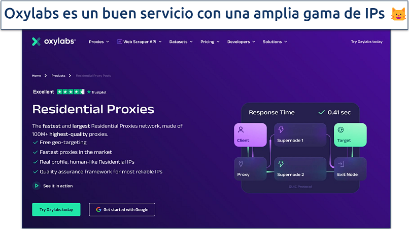 Captura de pantalla de la página de proxies de Oxylabs