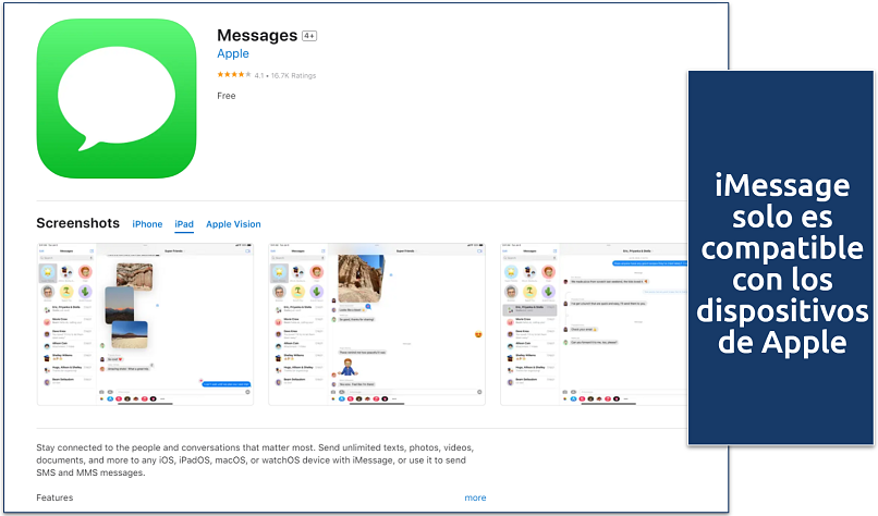 Screenshot of the iMessage download page