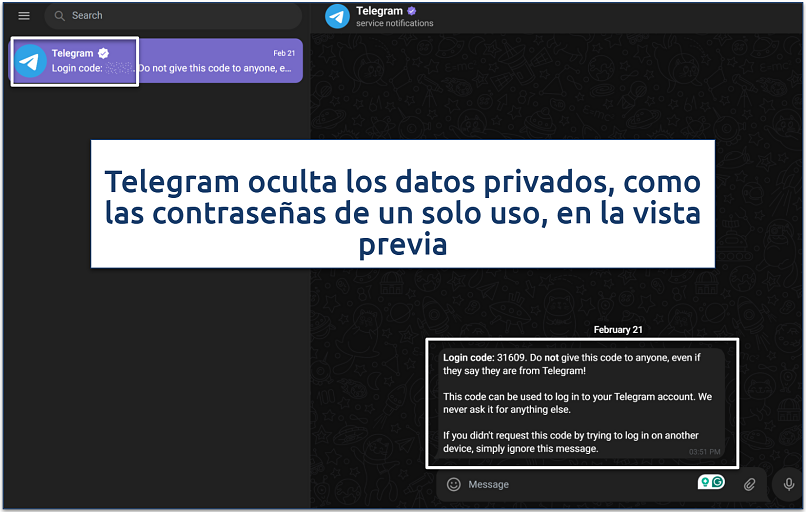 Screenshot of the Telegram app