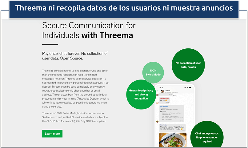 Screenshot of the Threema app's website