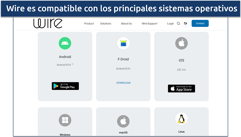 Screenshot of the Wire app's webpage